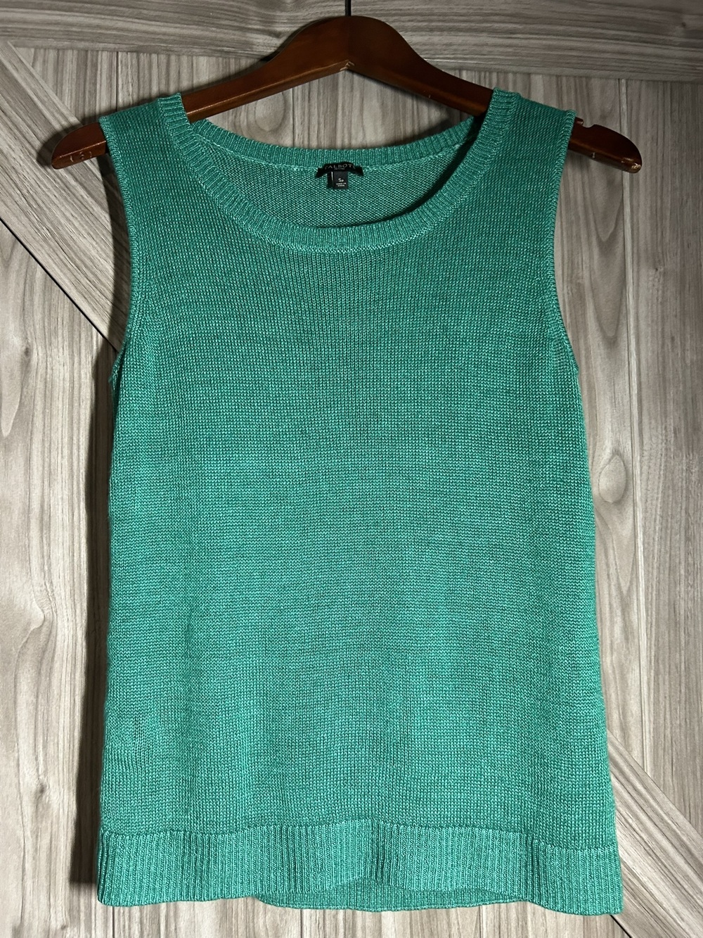 Talbots Green Linen Knit Tank Top Sleeveless Shell Size SP Small Petite